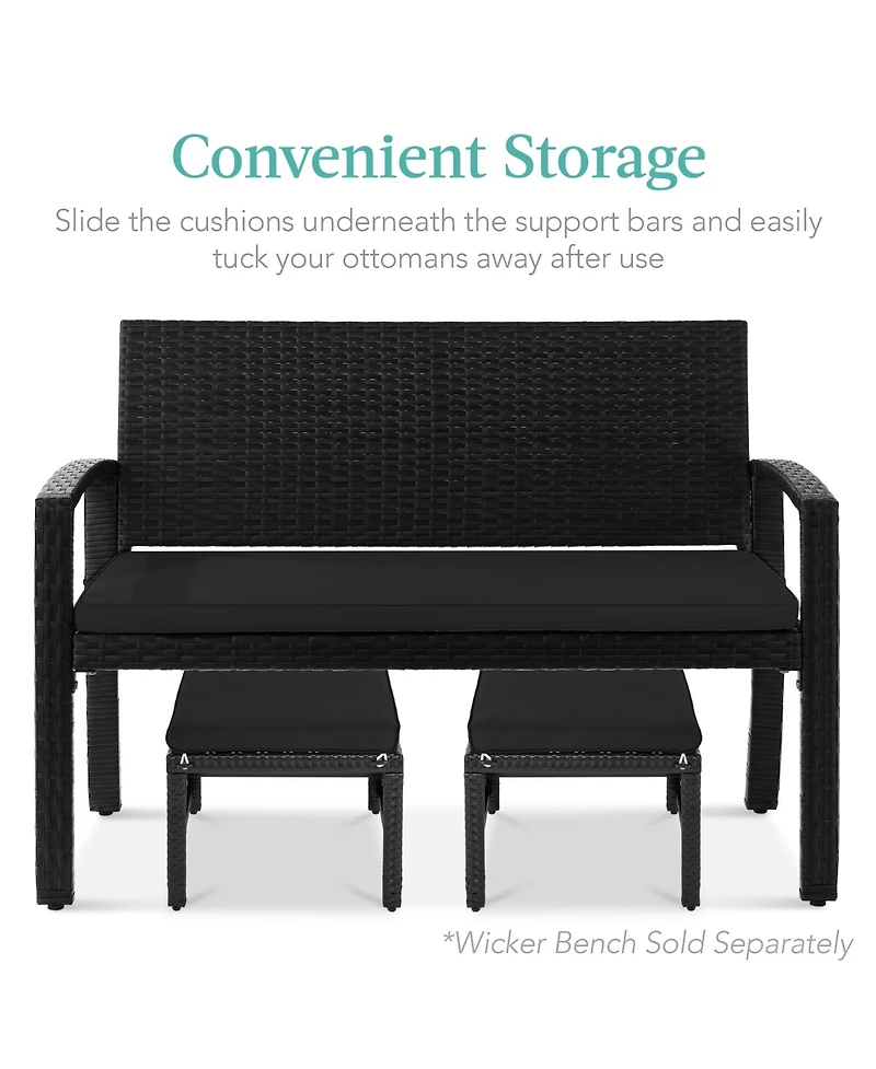 Best Choice Products Set of 2 Multipurpose Patio Wicker Ottomans w/ Removable Cushions