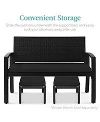 Best Choice Products Set of 2 Multipurpose Patio Wicker Ottomans w/ Removable Cushions