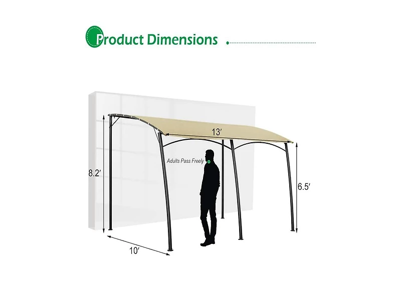 Aecojoy 13'x10' Wall Mounted Peogola, Uv Block Patio Awning Sunshade Canopy for Patio