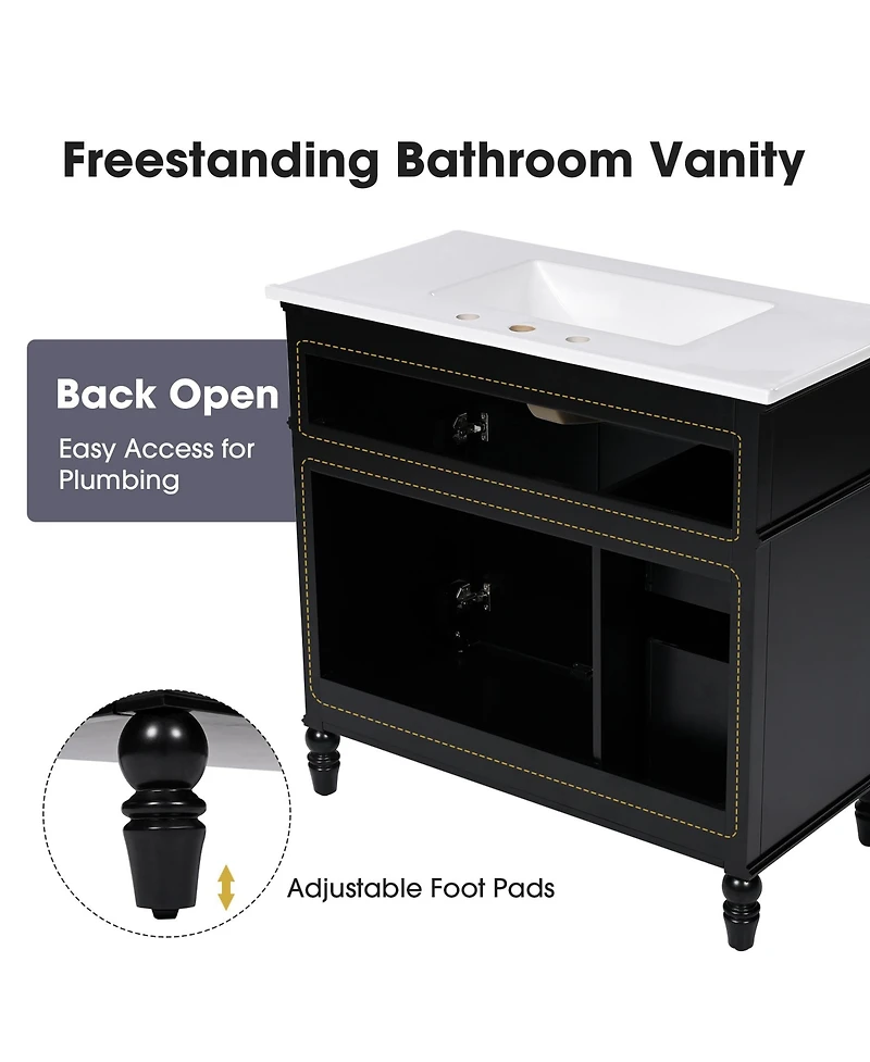 Casainc 36" Bathroom Vanity with Sink, Cabinet Drawers and Solid Frame, One Package