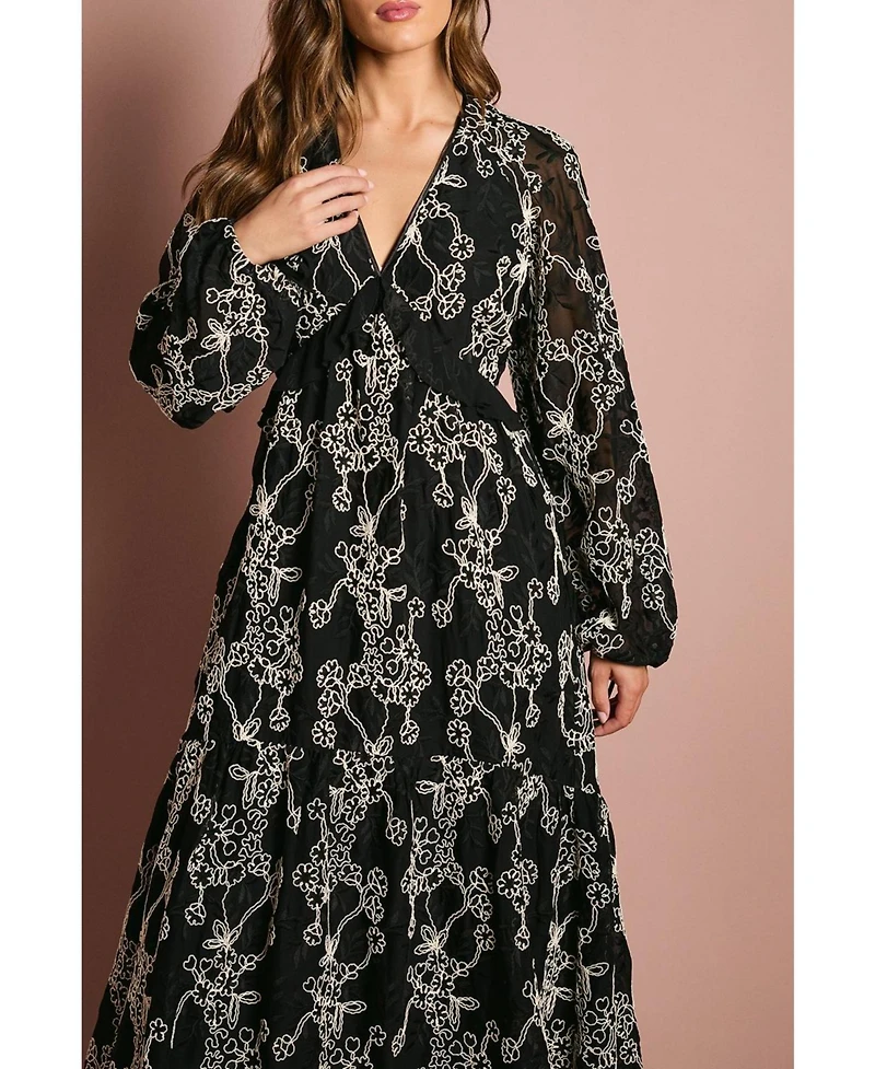 Coast Women's Long Sleeve Broderie Floral Midaxi Dress