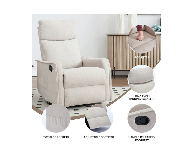 Casainc Heat Massage Manual Recliner Chair with Rocker and Swivel Fabric for Living Room