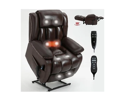 Casainc Dual Motor Infinite Position Up to 350 Lbs Electric Medium Leatheraire Power Lift Recliner Chair with 8-Point Vibration Massage and Lumba