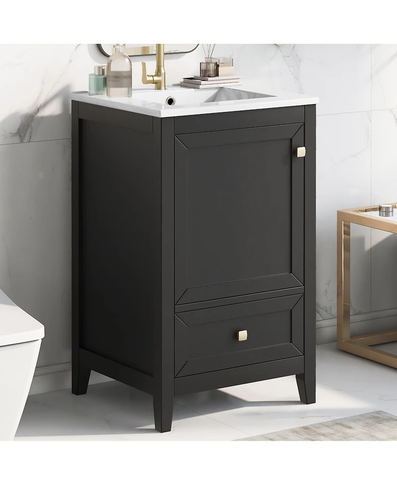 Casainc 20" Bathroom Vanity with Sink, Soft Closing Door, Storage Rack and One Drawer, Cabinet