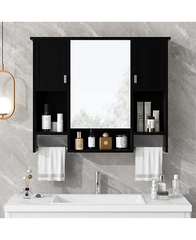 Casainc 35'' x 28'' Wall Mounted Bathroom Storage Cabinet with Mirror & Towel Bar