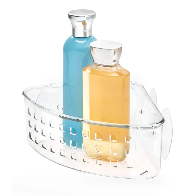 iDesign Plastic Suction Corner Shower Basket for Bathroom