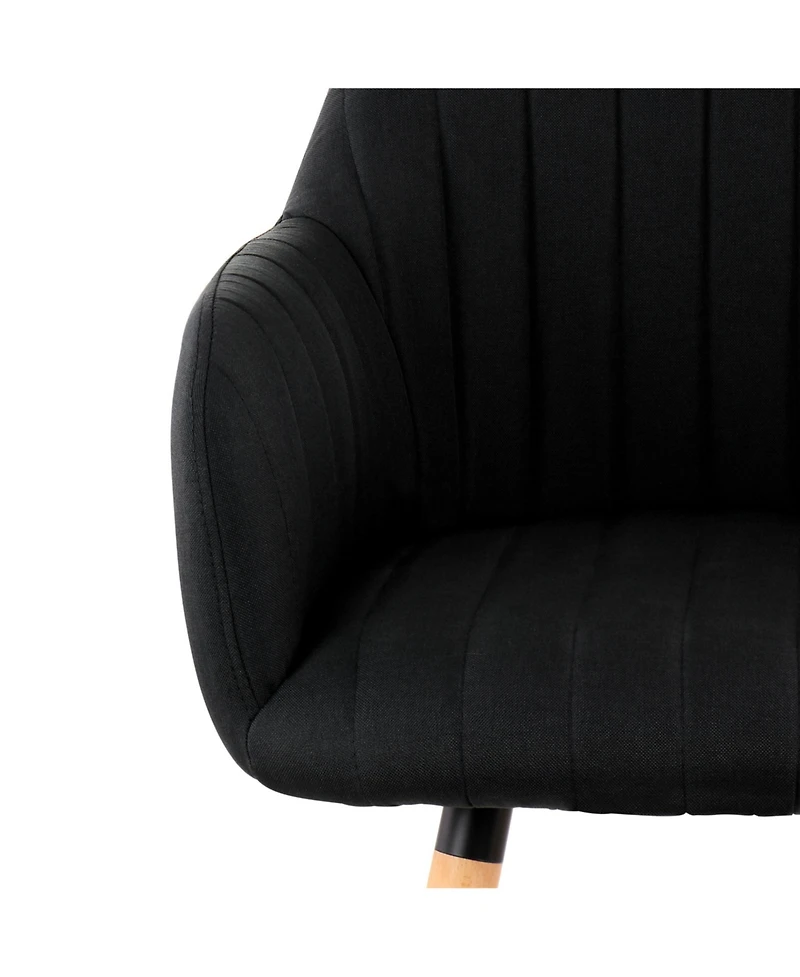 Elama 2 Piece Fabric Tufted Chair in Black with Wooden Legs