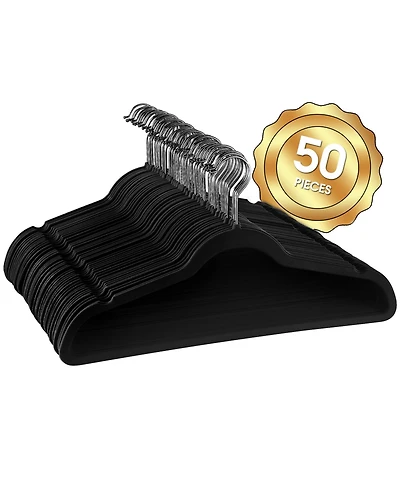 Elama Home 50 Piece Flocked Velvet Clothes Hangers with Stainless Steel Swivel Hooks Pink