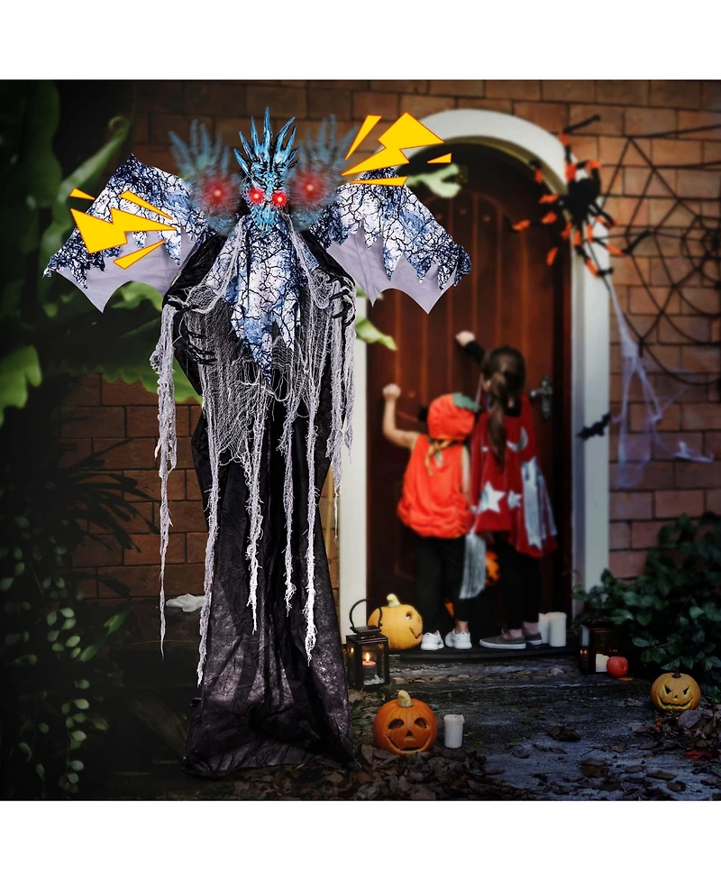 6ft Halloween Animatronic Decoration Animated Dragon with Light Up Eyes Posable Wings & Arms Sound & Touch Activated Standing Figure