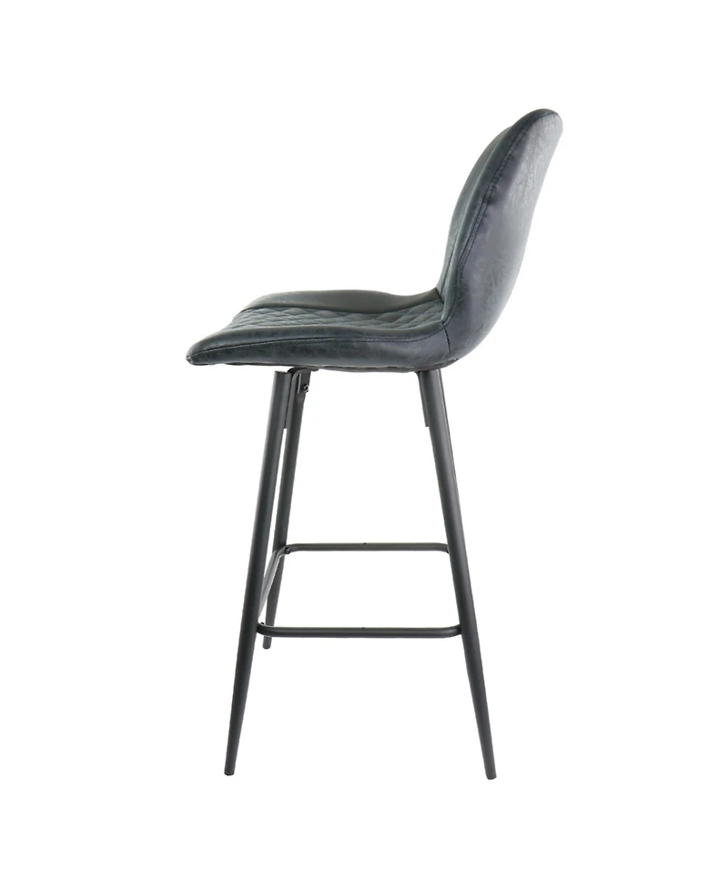 Elama 2 Piece Diamond Stitched Faux Leather Bar Chair in Black with Metal Legs