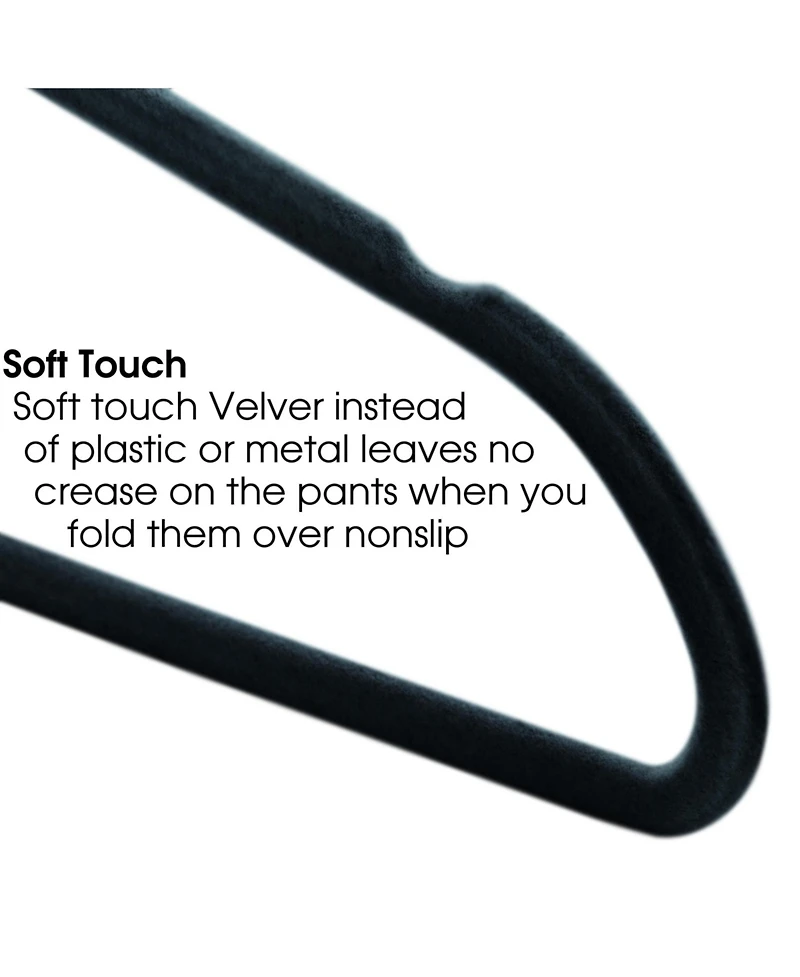 100 Piece Set of Velvet Slim Profile Heavy Duty Felt Hangers with Stainless Steel Swivel Hooks in Black