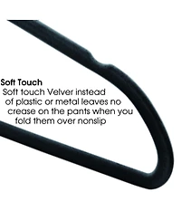 100 Piece Set of Velvet Slim Profile Heavy Duty Felt Hangers with Stainless Steel Swivel Hooks in Black