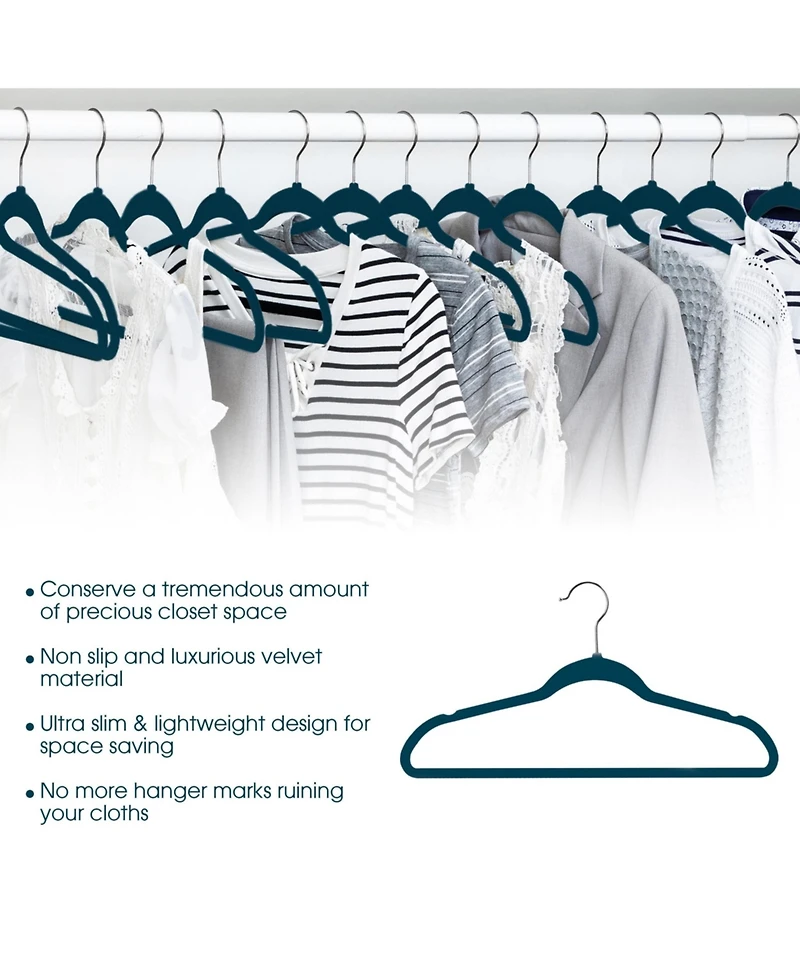 Elama Home 100 Piece Velvet Slim Profile Heavy Duty Felt Hangers with Stainless Steel Swivel Hooks Pink