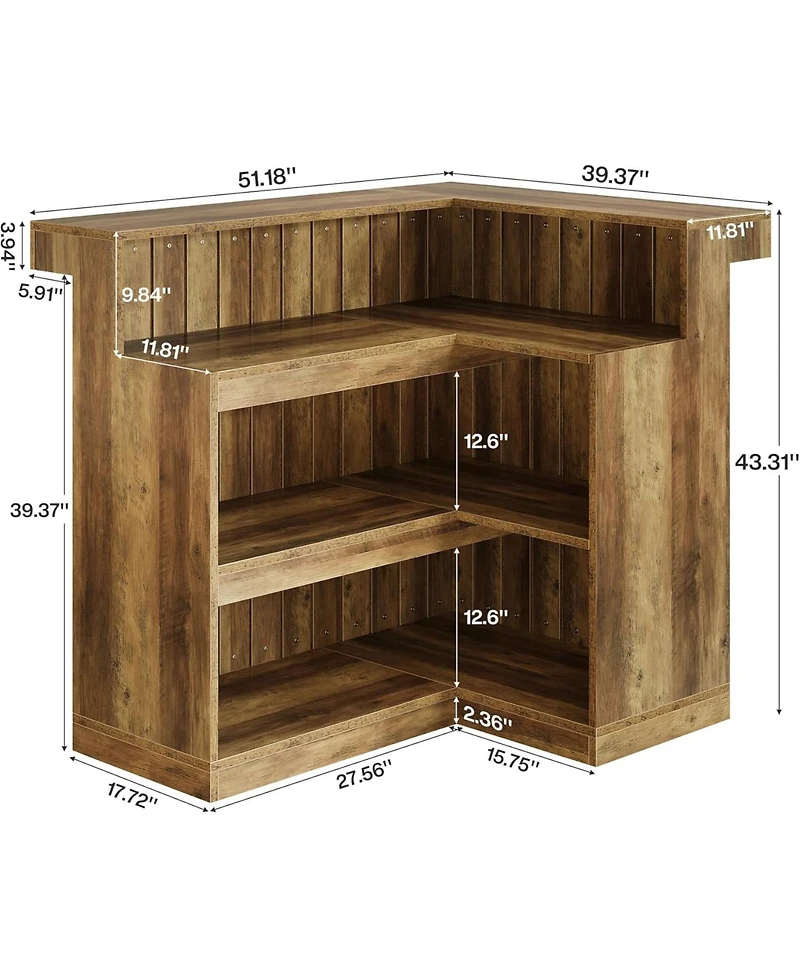 Tribesigns L-Shaped Kitchen Island, Home Bar Unit for Home, 4-Tier Corner Liquor with Storage Shelves and Wine Glasses Holder