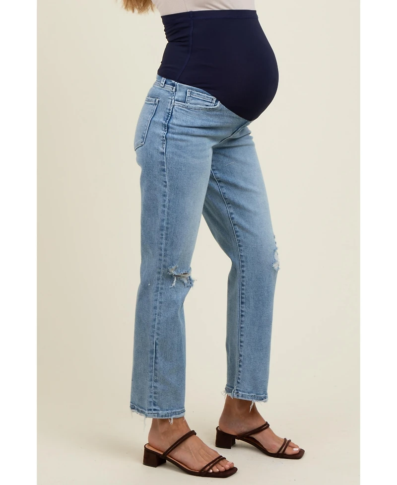 Pinkblush Maternity Light Blue Distressed Open Knee Ankle Straight Leg Jeans