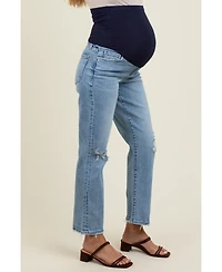 Pinkblush Maternity Light Blue Distressed Open Knee Ankle Straight Leg Jeans