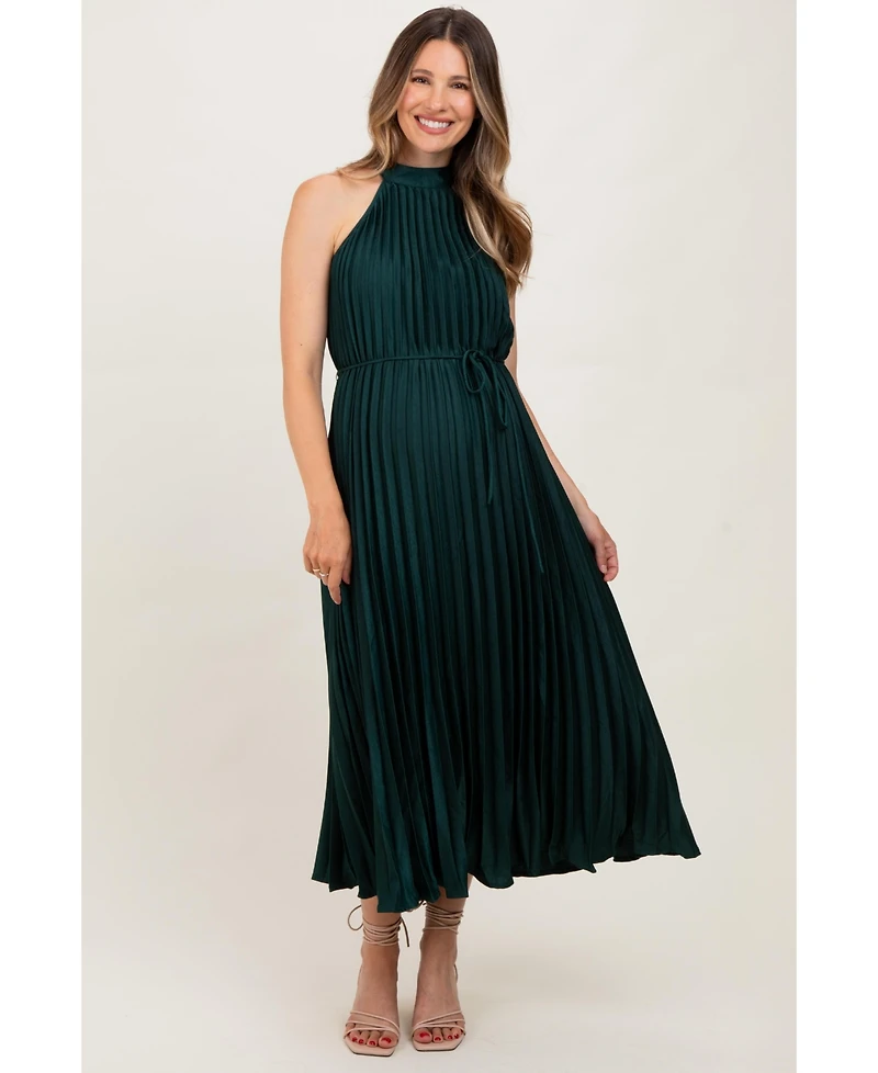 Pinkblush Maternity Forest Green Pleated Halter Dress
