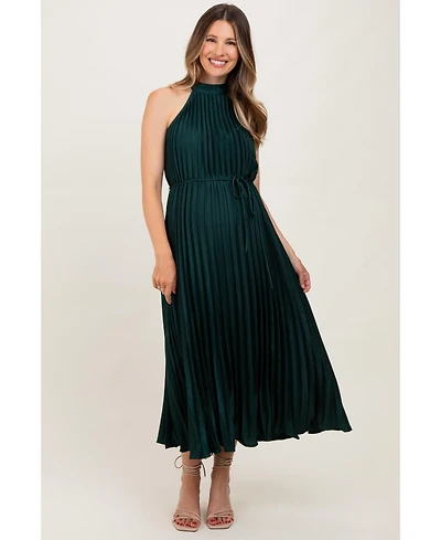 Pinkblush Maternity Forest Green Pleated Halter Dress