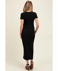 Pinkblush Maternity Black Gathered Front Short Sleeve Maxi Dress