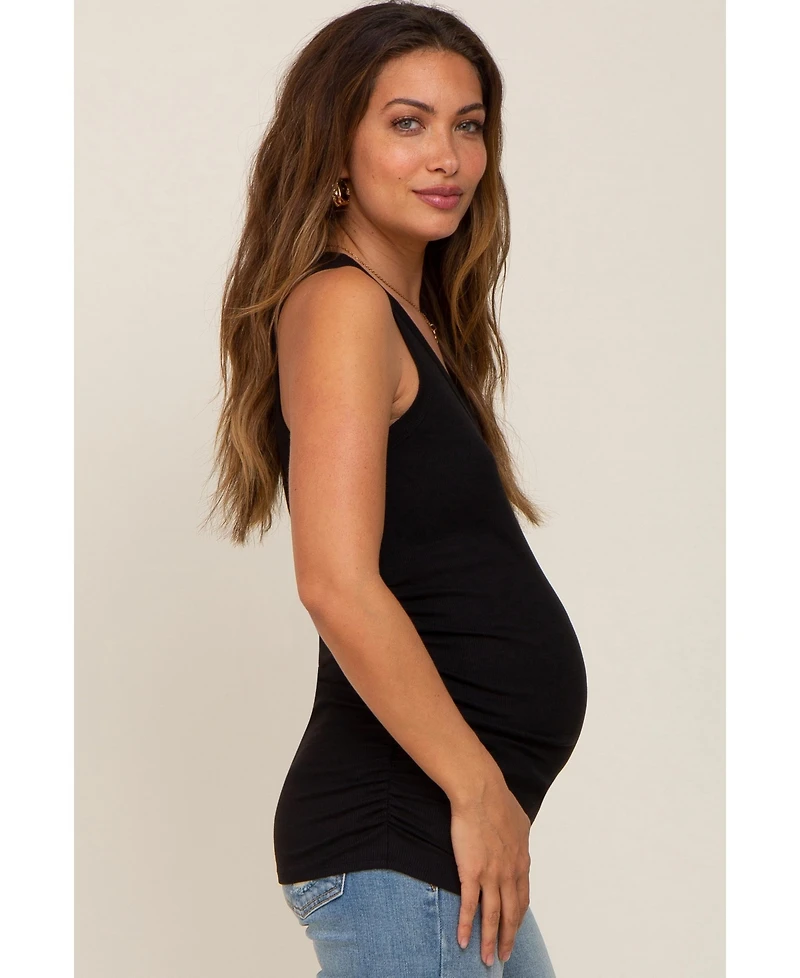 Pinkblush Maternity Charcoal Ribbed Sleeveless Ruched Tank Top