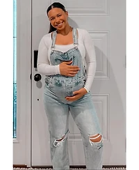 Pinkblush Maternity Light Wash Distressed Overalls
