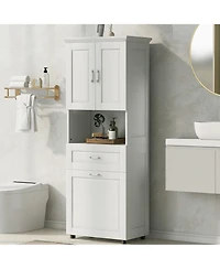 Casainc Tall Bathroom Cabinet with Laundry Basket, Tilt-Out Hamper and Upper Storage