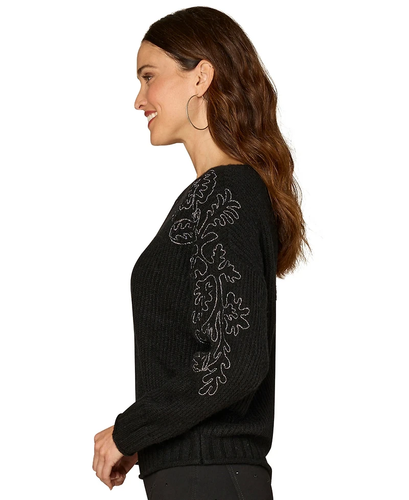 Democracy Petite Long Sleeve Boat Neck Sweater