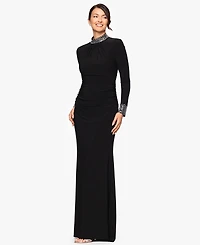 Betsy & Adam Women's Long Sleeve Mock Neck Gown