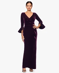 Betsy & Adam Women's Velvet Long Sleeve V-Neck Gown