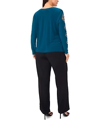 Msk Plus Faraj Long Sleeves Faux Wrap Top