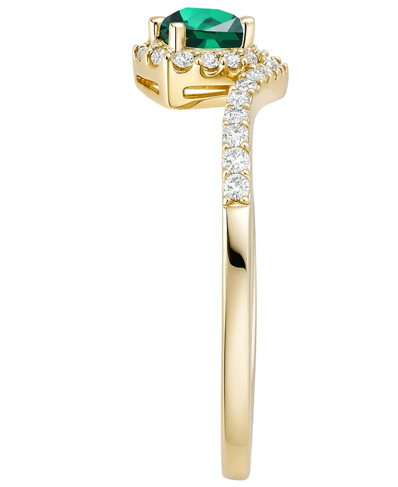 Macy's Lab-Grown Emerald (1/2 ct. t.w.) and Lab-Grown White Sapphire (3/8 ct. t.w.) Ring in 14K Gold Over Sterling Silver