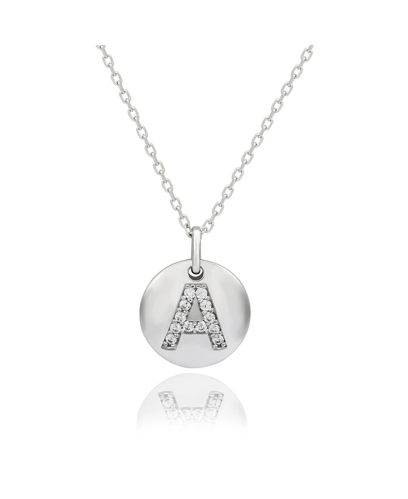 Suzy Levian Sterling Silver Cubic Zirconia Letter Initial Disc Pendant