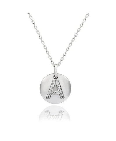 Suzy Levian Sterling Silver Cubic Zirconia Letter Initial Disc Pendant