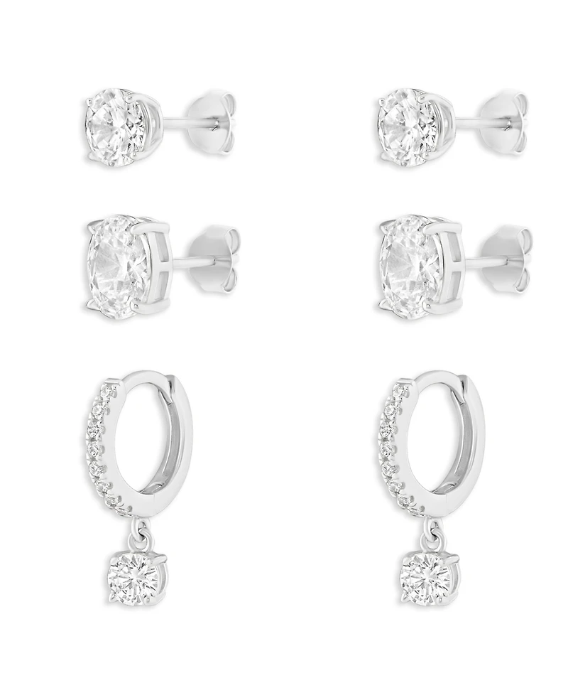 Holiday Lane 3-Pc. Cubic Zirconia Sterling Silver Earrings Set, Macy's Exclusive