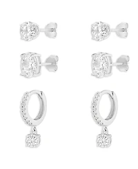 Holiday Lane 3-Pc. Cubic Zirconia Sterling Silver Earrings Set, Macy's Exclusive