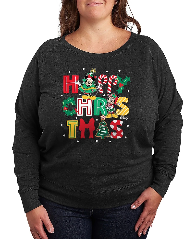 Hybrid Apparel Disney Mickey and Minnie Happy Christmas Women's French Terry Long Sleeve Shirt