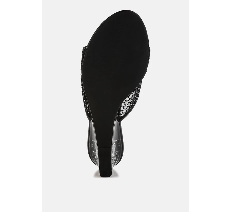 Tempra Mesh Clear Heel Wedge Sandals