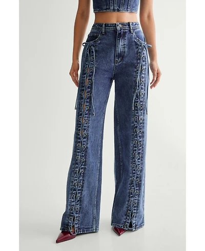 Nasty Gal Women's Lace Front Detail Jean