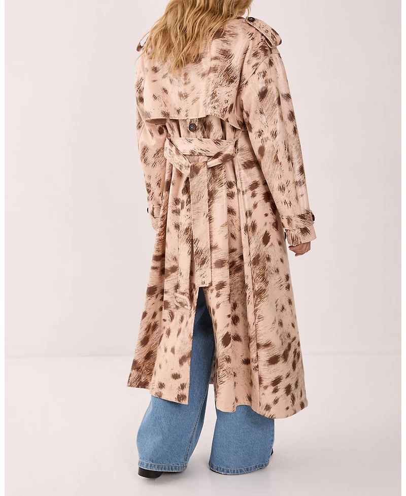 Nasty Gal Women's Cow Print Faux Leather Trench Coat