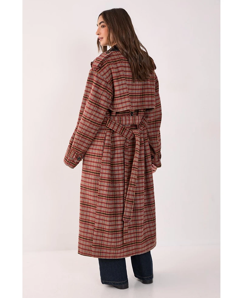 Nasty Gal Women's Check Vinyl Collar Trench Coat