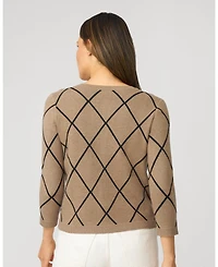 Cable & Gauge Women's Argyle Crewneck Cardigan