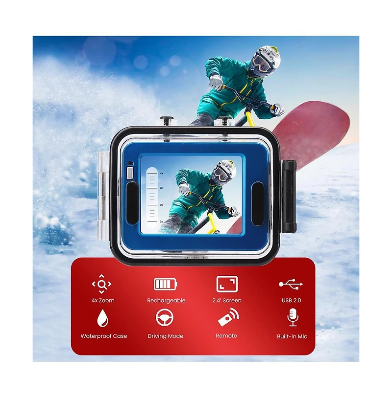 Sound Around Gear Pro Sports Action Camera 1080P Mini Camcorder 12MP 2.4" Touch Screen Waterproof Case with Wireless Remote Control