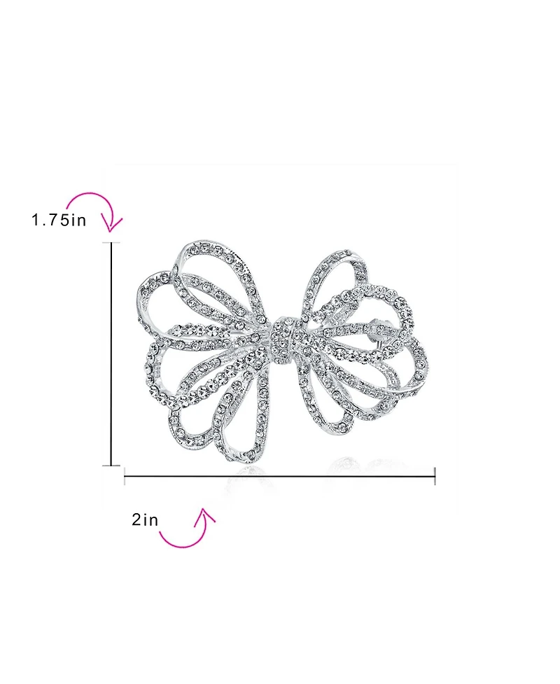 Bling Jewelry Set of 2 Large Holiday Crystal Bow Brooch Pin Silver Gold Plated