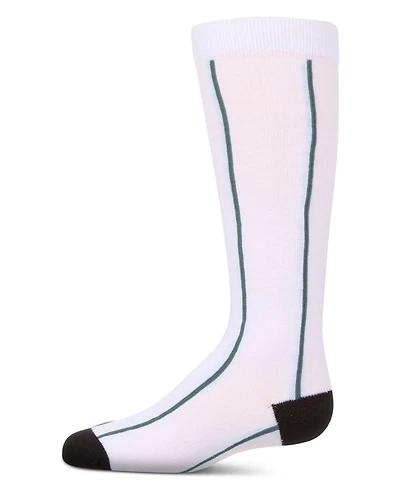 MeMoi Little Girls Sporty Stretch Cotton Logo Vertical Stripe Knee Sock