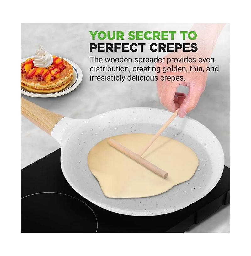NutriChef 11” Non-Stick Crepe Pan with Wooden Spreader (NCMKCP002411WT)