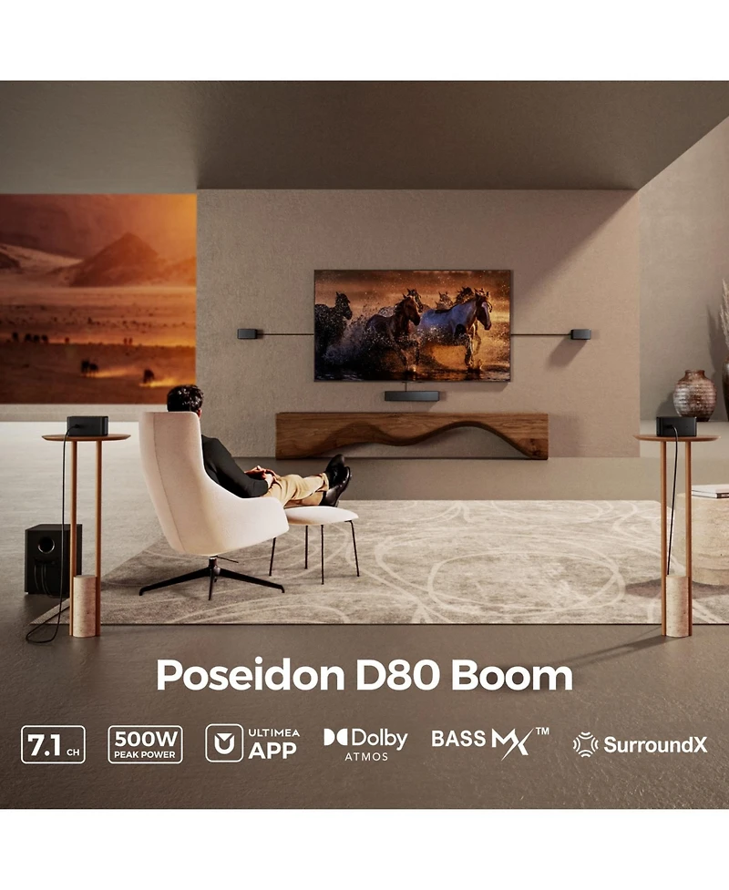 Ultimea Poseidon D80 Boom 7.1 Channel Soundbar with Dolby Atmos, Home Theater Sound System with Wireless Subwoofer, 500W