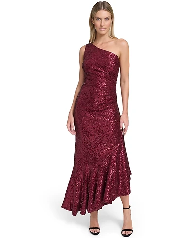 Eliza J Petite One-Shoulder Sequin High-Low Dress