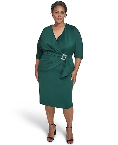 Eliza J Plus V-Neck Scuba Midi Dress