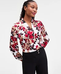 Kasper Women's Printed Pleated-Shoulder Blouse