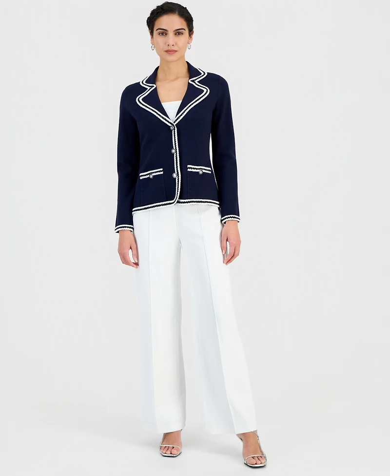 T Tahari Women's Three-Button Colorblocked-Trim Jacket